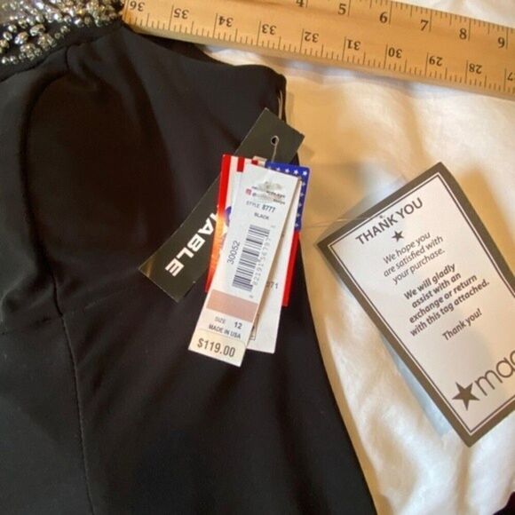 R & M Richards Black Evening Gown With Mesh Rhinestone Top Size 12 NWT - Picture 8 of 14